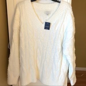 LuckyBrand Fuzzy Cable-Knit Eyelash Sweater